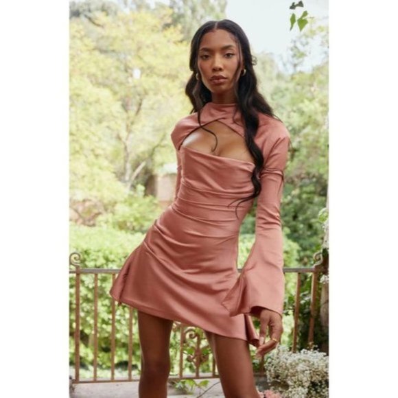 HOUSE OF CB Toira Satin Corset Minidress in Rose Size Small - Picture 2 of 14